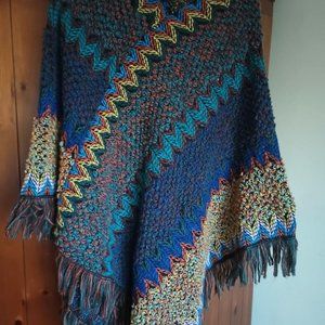 NWOT Amazon Multi-color (Yellow/Orange/Navy/Turquoise) OSFM Poncho w/ Fringe
